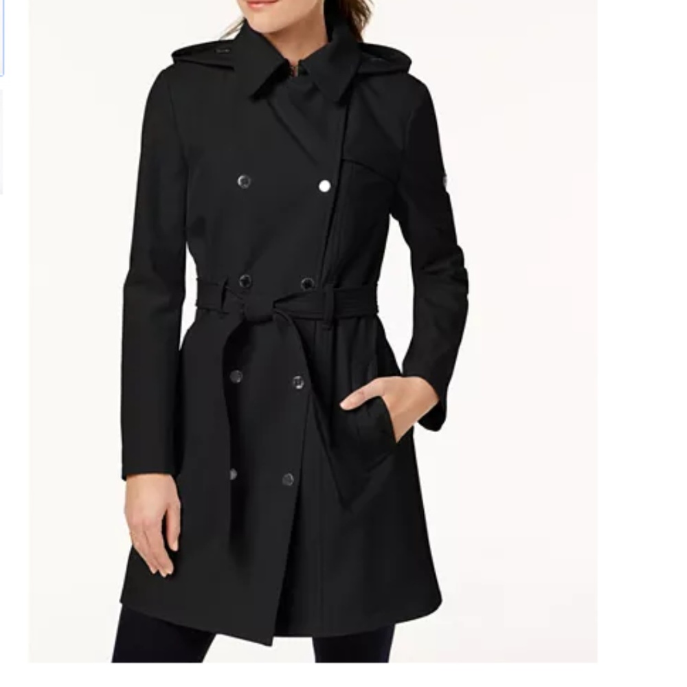 COPY - MICHAEL KORS BELTED HOODED BLACK TRENCH COAT